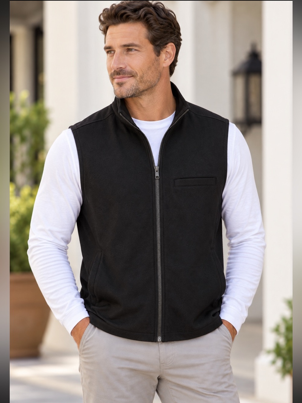 Patrick Assaraf Light Black Knit Vest Zip Up Men's M Preppy Business Casual EUC